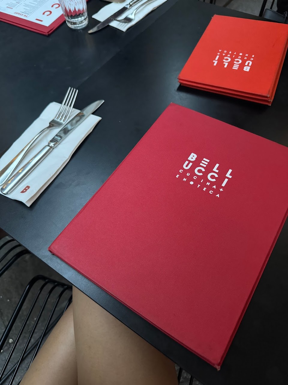 Bellucci Cucina menu on a dining table